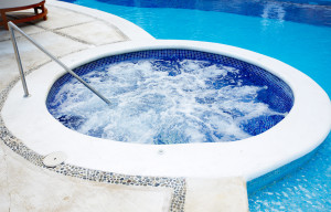 swimming pool at caribbean resort.